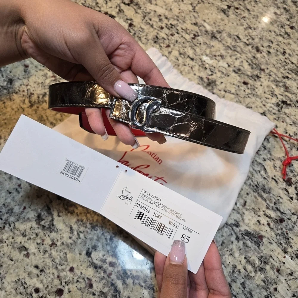NEW Christian Louboutin W CL Logo Metallic Belt Size 85